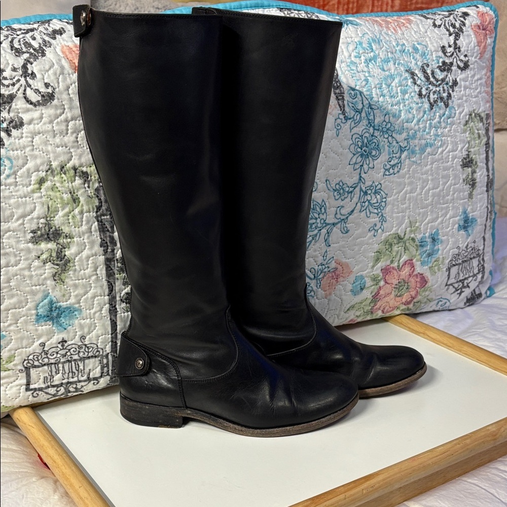 Frye Black Melissa Button Back Zip Boot!! Over the Knee Leather Boots